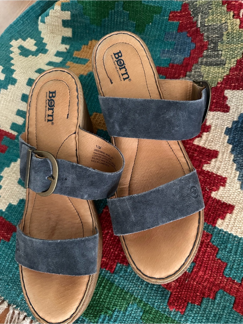 Born Khelly Blue Suede Wedge Sandals Womens 11M BR0036032 Platform Slides